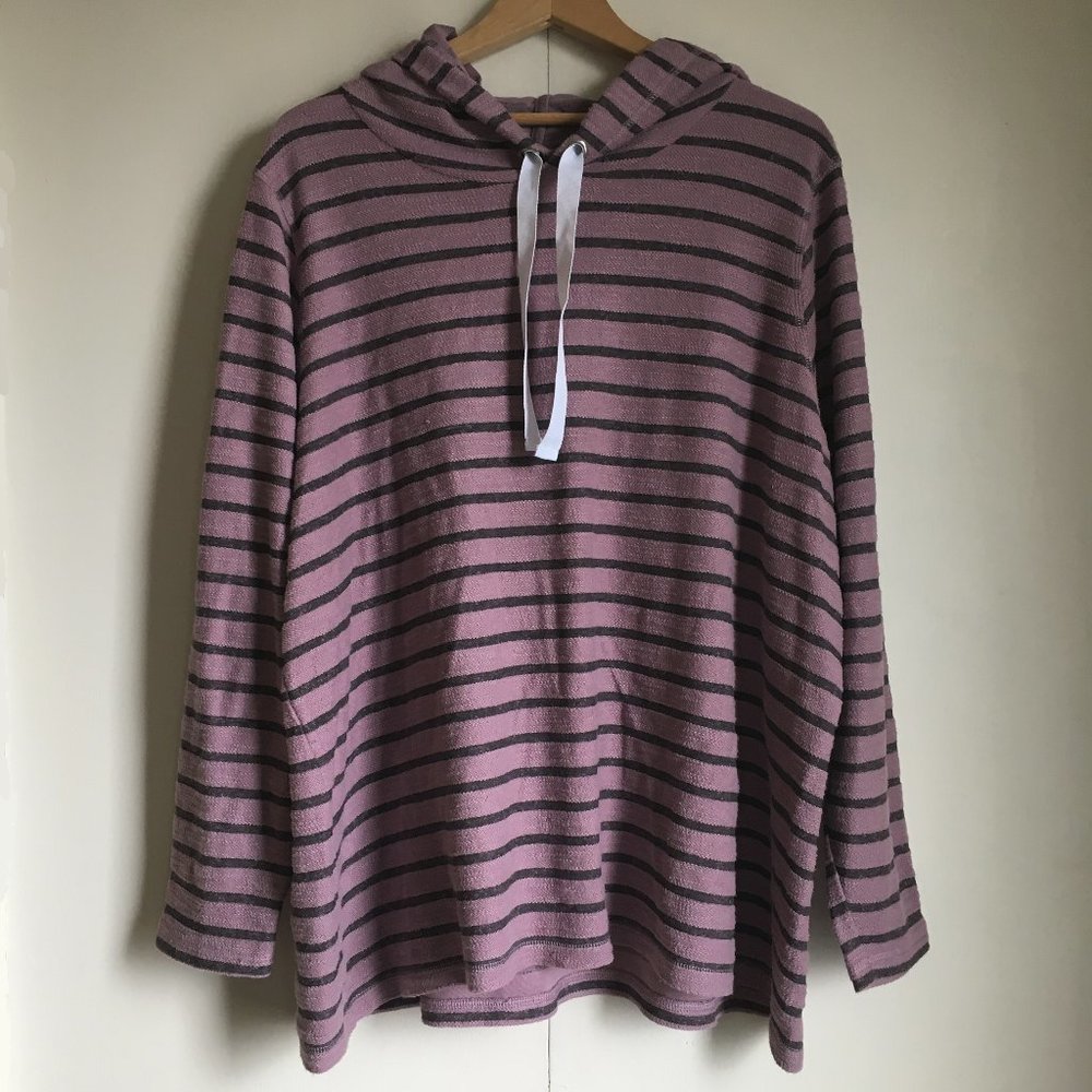 Activezone Mauve & Black Stripe Baja Hoodie | Drawstring Pullover | Plus Size